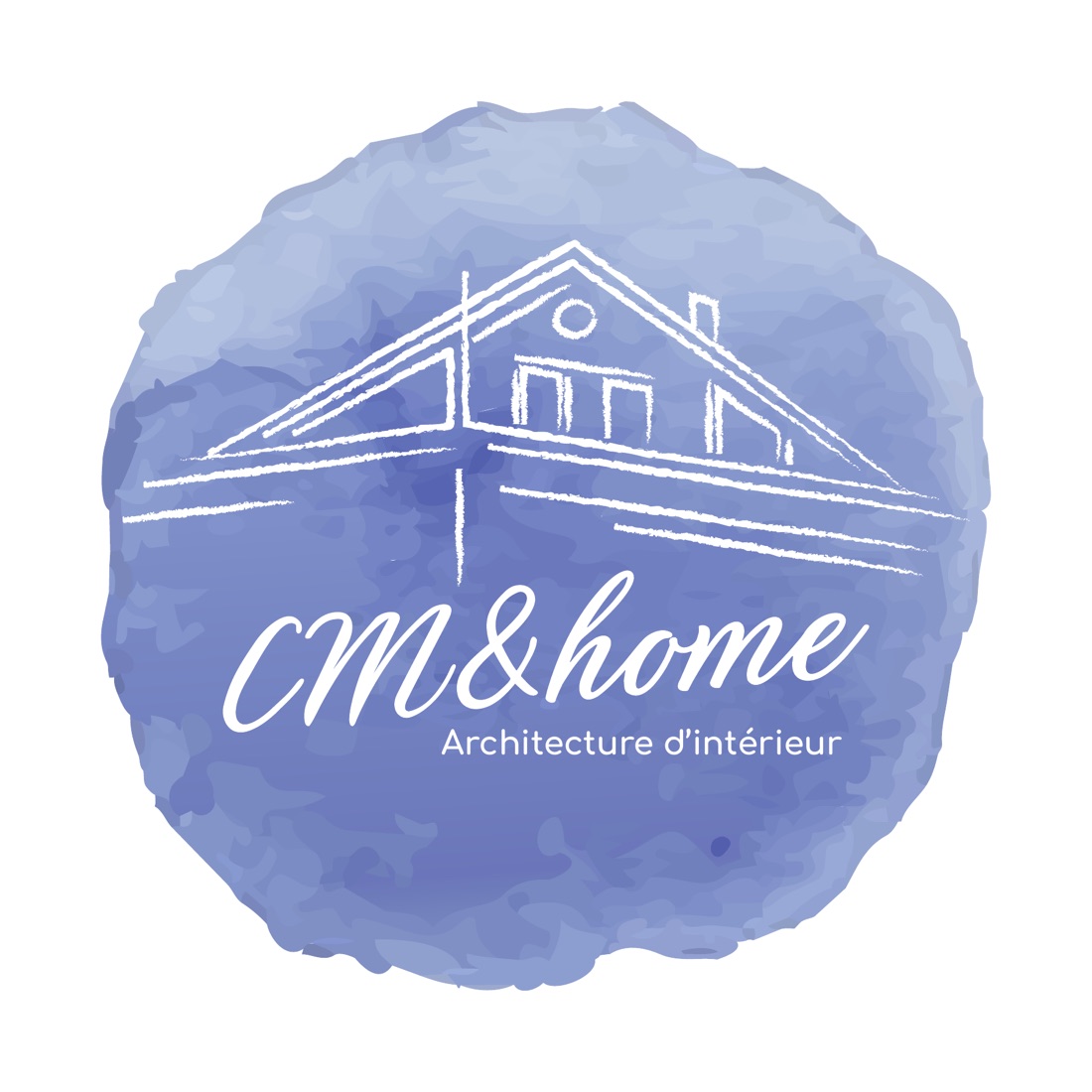 Version aquarelle bleue du logo CM&home